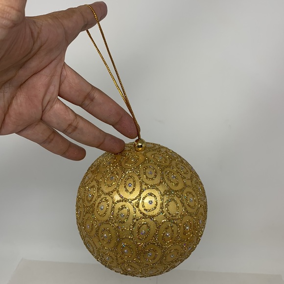 Large round gold glitter Christmas tree ornament decoration vintage decor - Picture 14 of 17